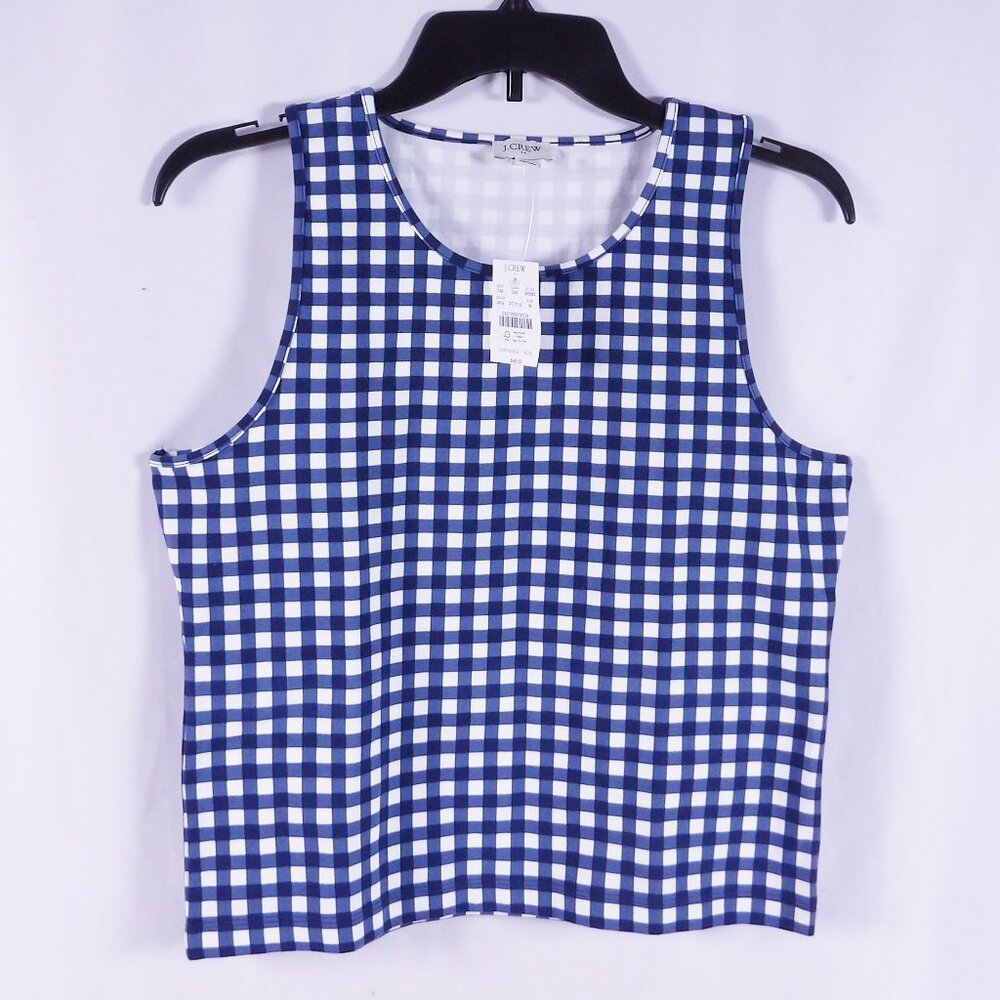 J Crew Blue & White Checkered Stretch Tank Top Sz Medium NWT - Picture 5 of 6